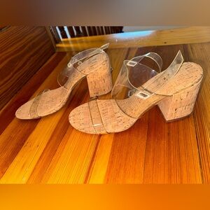 Kelly & Katie Clear Strap Cork Block Heels